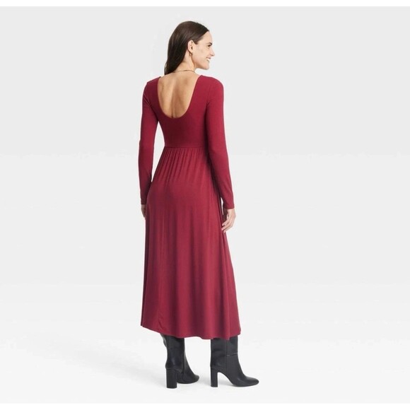 A New Day Women's Long Sleeve Knit Ballet Maxi Dress Burgundy Size Small - NEW! - Picture 2 of 13